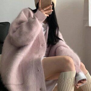 Pink Casual Women's button down Knit Sweater Cardigan